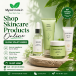 Natural skincare products set including face wash, serum, moisturizer and sunscreen for glowing skin