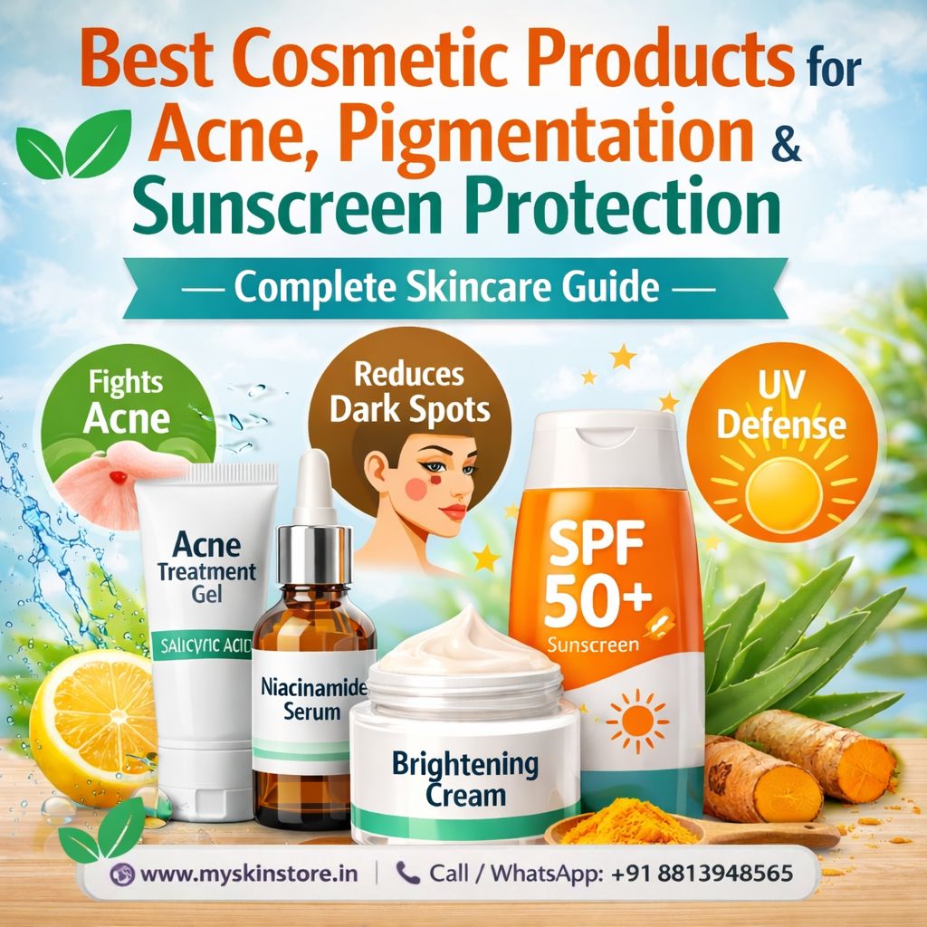 Complete skincare guide for acne, dark spots & UV protection. Discover powerful ingredients like salicylic acid, niacinamide & sunscreen for healthy glowing skin.